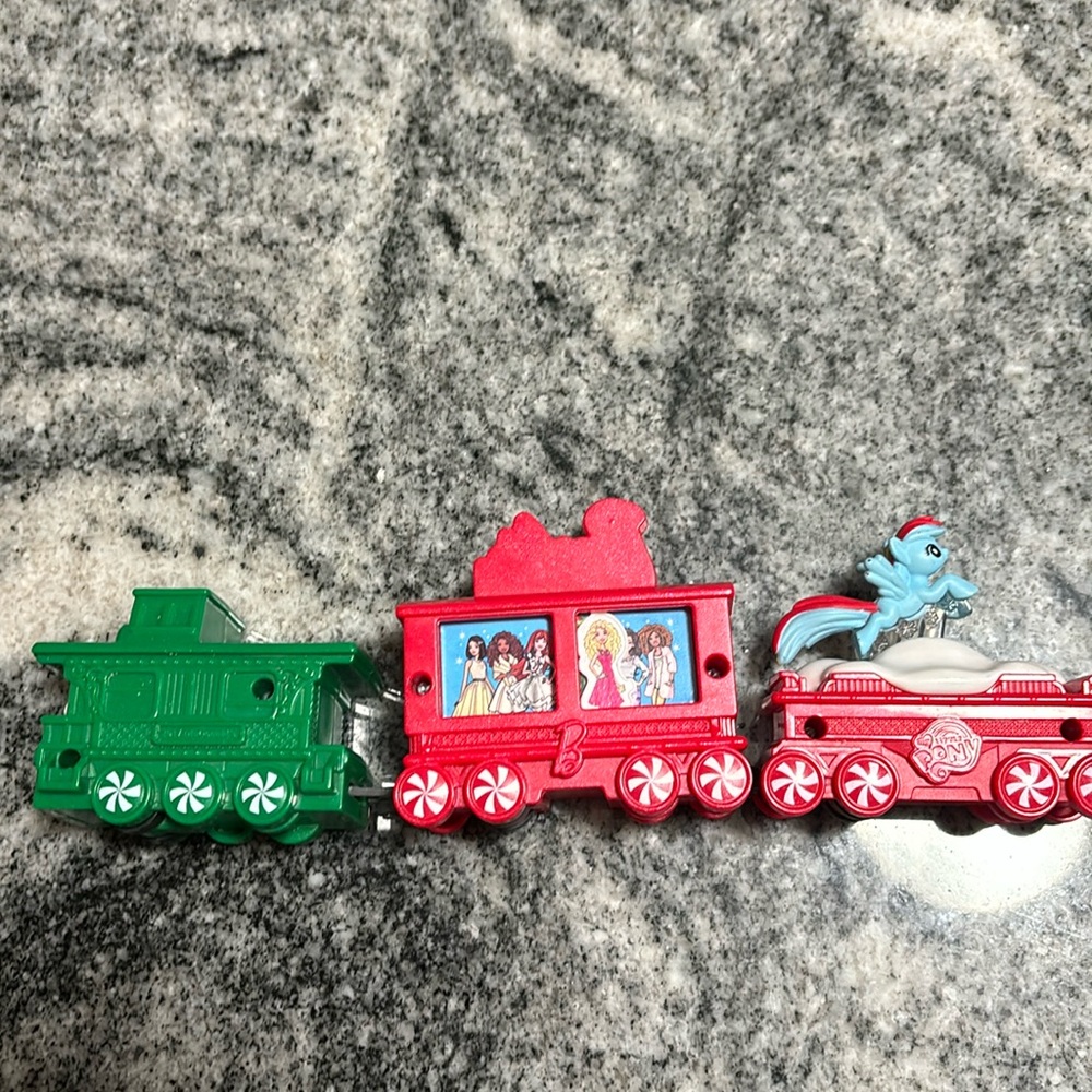 3-pc McDonald's Disney 2017 Holiday Express Train Caboose, Barbie,rainbow pony